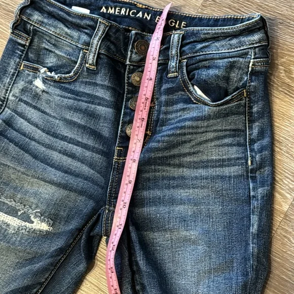 American Eagle high rise jeggings distressed button fly denims jeans women’s 4 - Picture 8 of 9